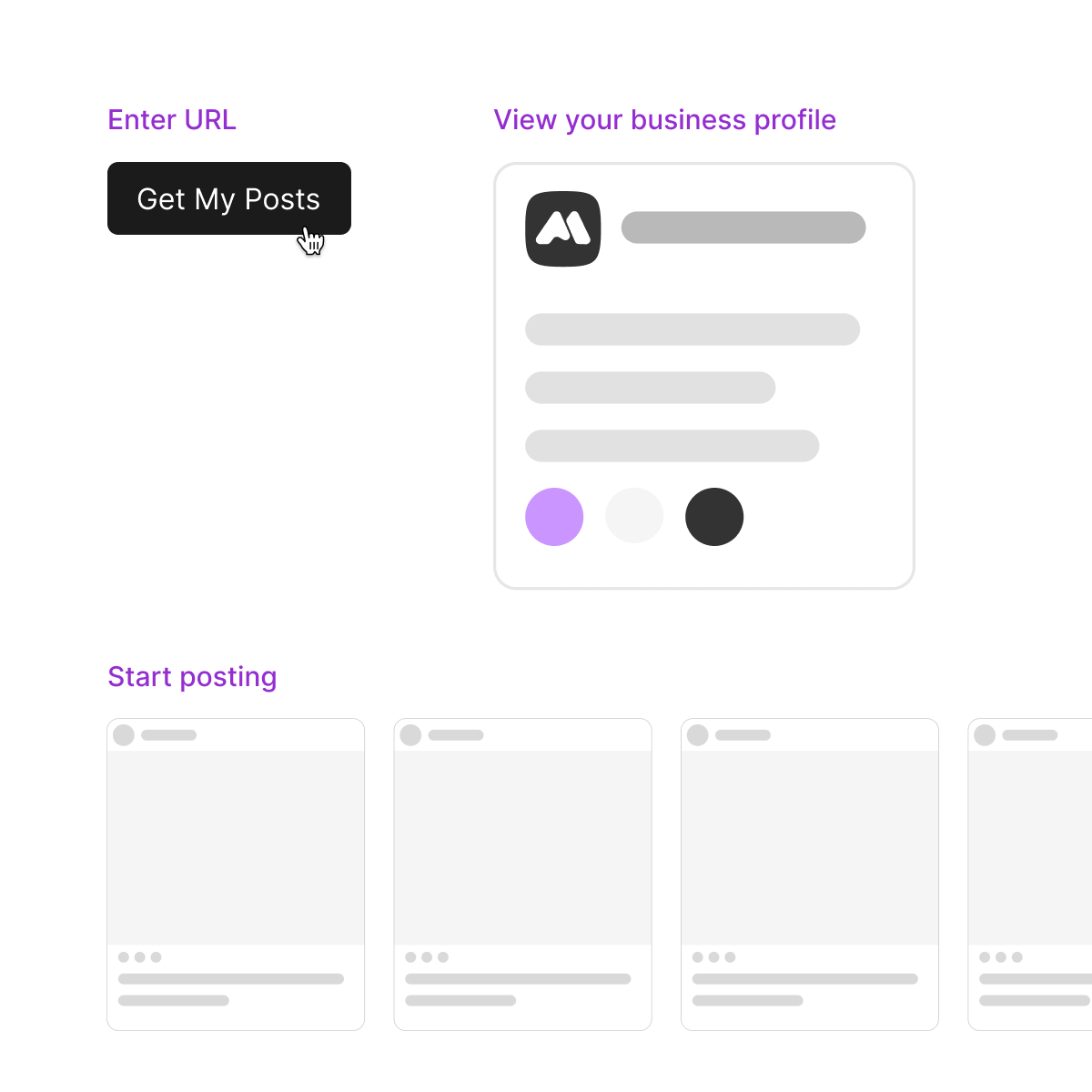 Easy steps, just enter a url, view your business profile, and then start posting.