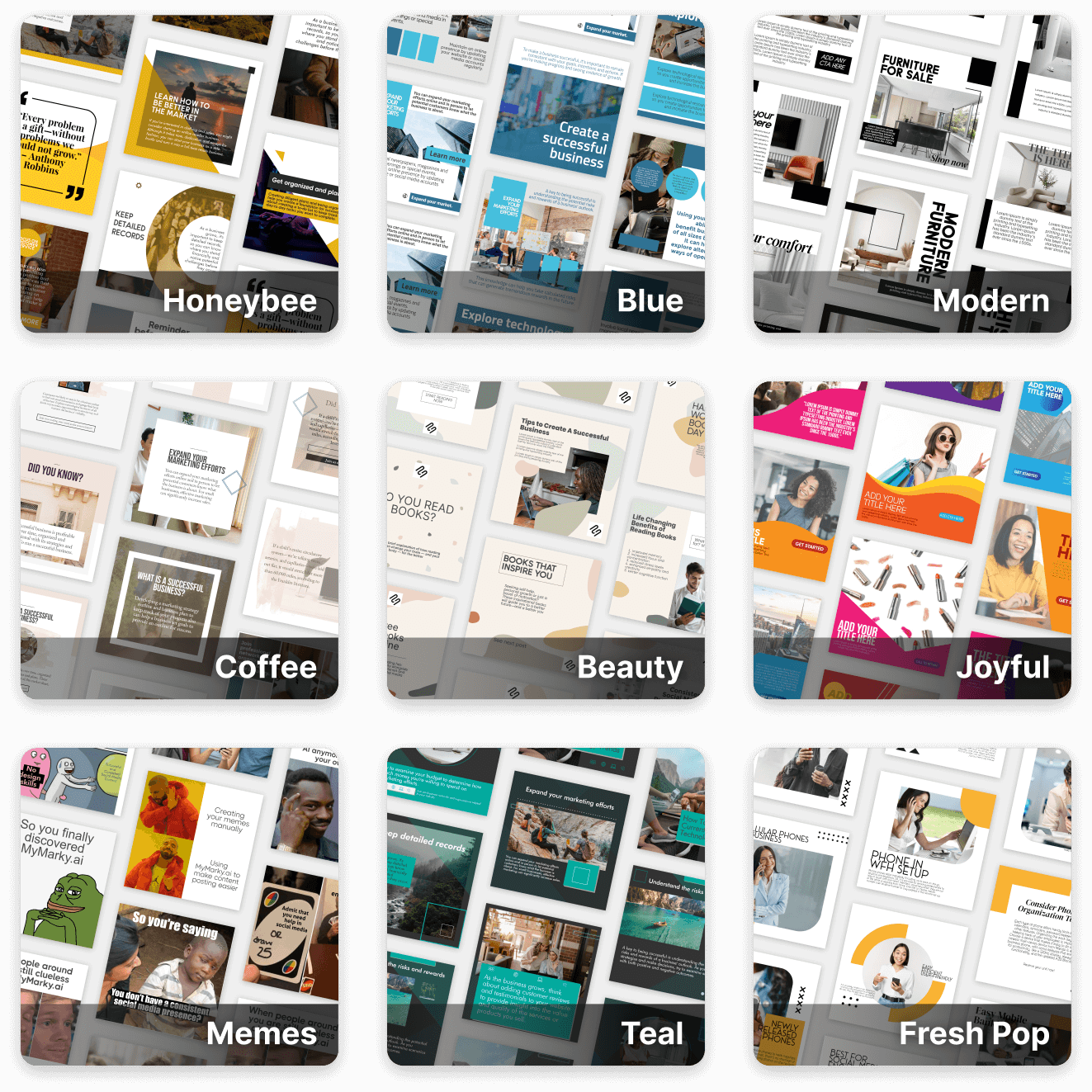 Grid of 9 theme templates to choose from