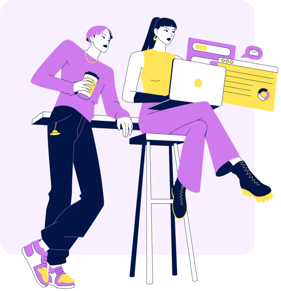 Illustration of creators reviewing social posts